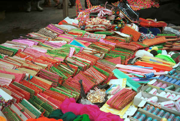 Market stall with trimmings for Miao traditional style costumes - De Wo market, De Wo township, Longlin county, Guangxi province 0010g20.jpg