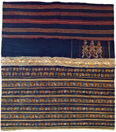 58K Jpeg Li tube skirt  - possibly Li: Qi sub-group. The large (probably embroidered) figures are somewhat similar to motifs on a blouse shown in Stübel 1937: fig 236 (see Li references)  LI-01be