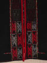 to Jpeg 56K Detail of the bottom front opening of a Qi Li woman's embroidered blouse purchased in 2005 in in the style of those from Changjiang in Hainan Island