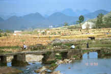 Jpeg 31K Looking across the bridge at Shitou village, Huanggousu township, Zhen Nin county, Guizhou province 0010u14.jpg
