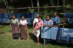 to 53K Jpeg 0193 Some of the weavers of Watublapi, Flores, who use homegrown cotton and natural dyes for their weaving, in front of some of their textiles (2004).