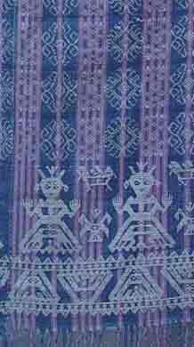 to Jpeg 51K A detail of an ancient blanket. These blankets have anthropomorphic and zoomorphic figures reminiscent of Chinese and possibly Indonesian design; Iloilo, Philippines