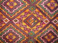 to 75K Jpg 11 - Detail 1 of Yakan cotton and silk tapestry headcloth, Basilan Island, early 20th century. 75 cm x 75 cm