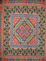 to 76K Jpg 12 - Detail 2 of Tawsug cotton tapestry-weave and silk headcloth, Sulu archipelago, 20th century. 76 cm x 76 cm