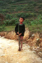 to Jpeg 47K Young Black Hmong boy with a bamboo stick with a wheel inserted in it's end in the hills around Sa Pa, Lao Cai Province 9510I29.JPG