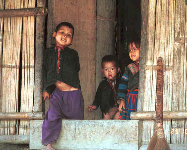 Red Hmong children looking out of a house in a village in Lai Chau province, northern Vietnam 9510g09AE.jpg